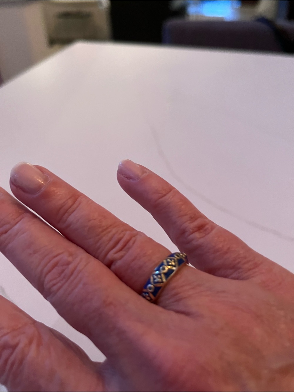 Ross-Simons Blue Enamel and Gold Fleur-de-Lis Ring with Sapphire Accents - Picture 2 of 5